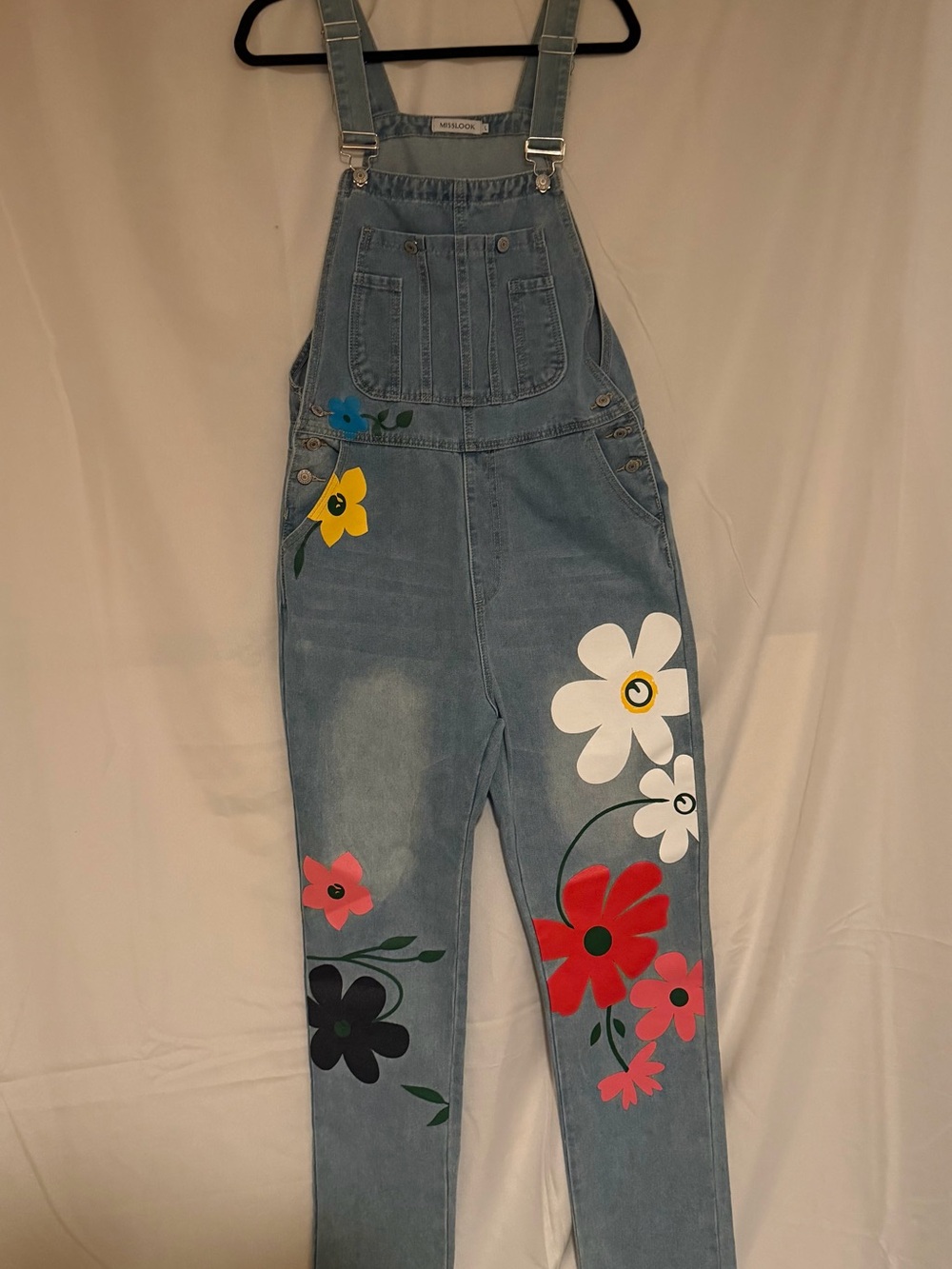 Misslook Women’s Light Blue Denim Floral Overalls